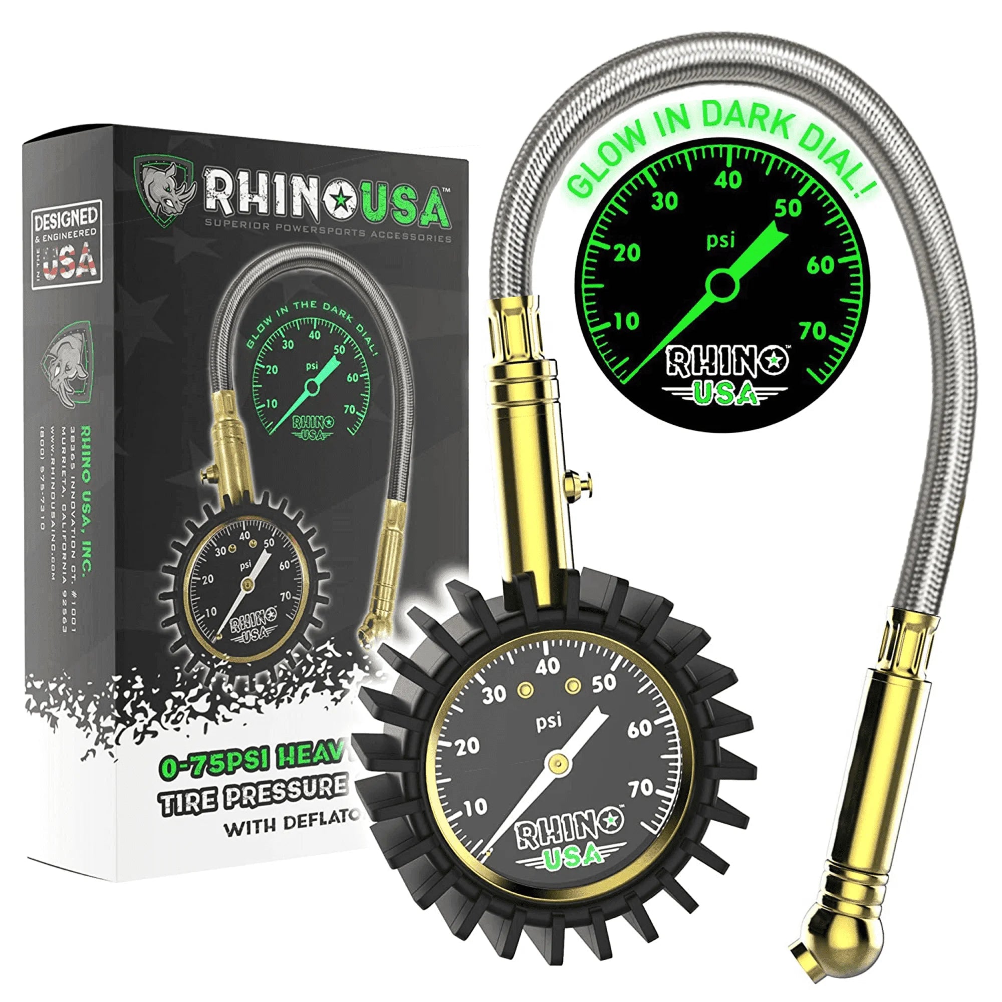 75PSI Heavy Duty Tire Pressure Gauge - Certified ANSI B40.1 Accurate, Premium Braided Hose