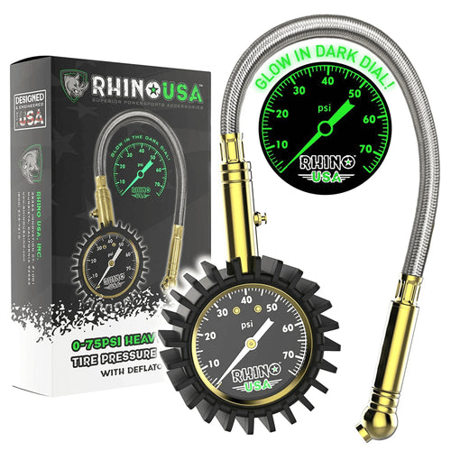 75PSI Heavy Duty Tire Pressure Gauge - Certified ANSI B40.1 Accurate, Premium Braided Hose