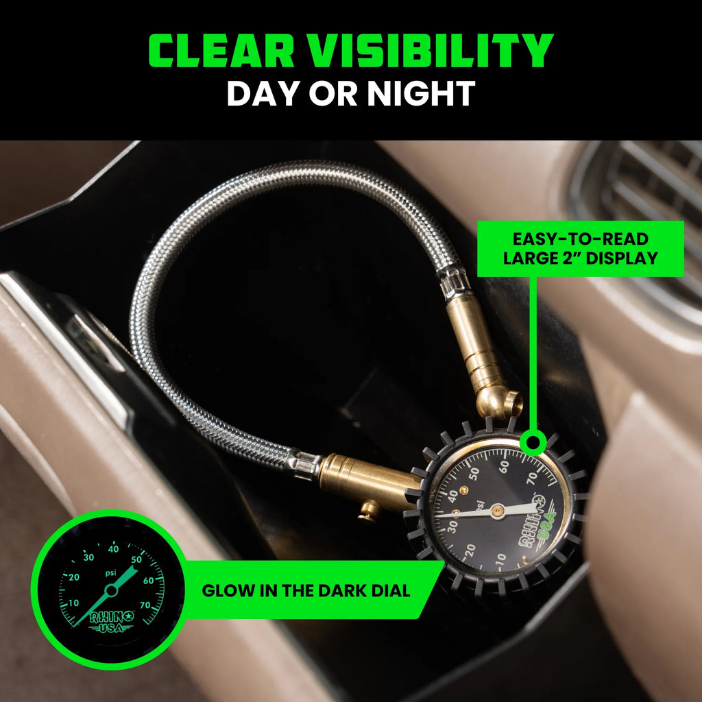 75PSI Heavy Duty Tire Pressure Gauge - Certified ANSI B40.1 Accurate, Premium Braided Hose