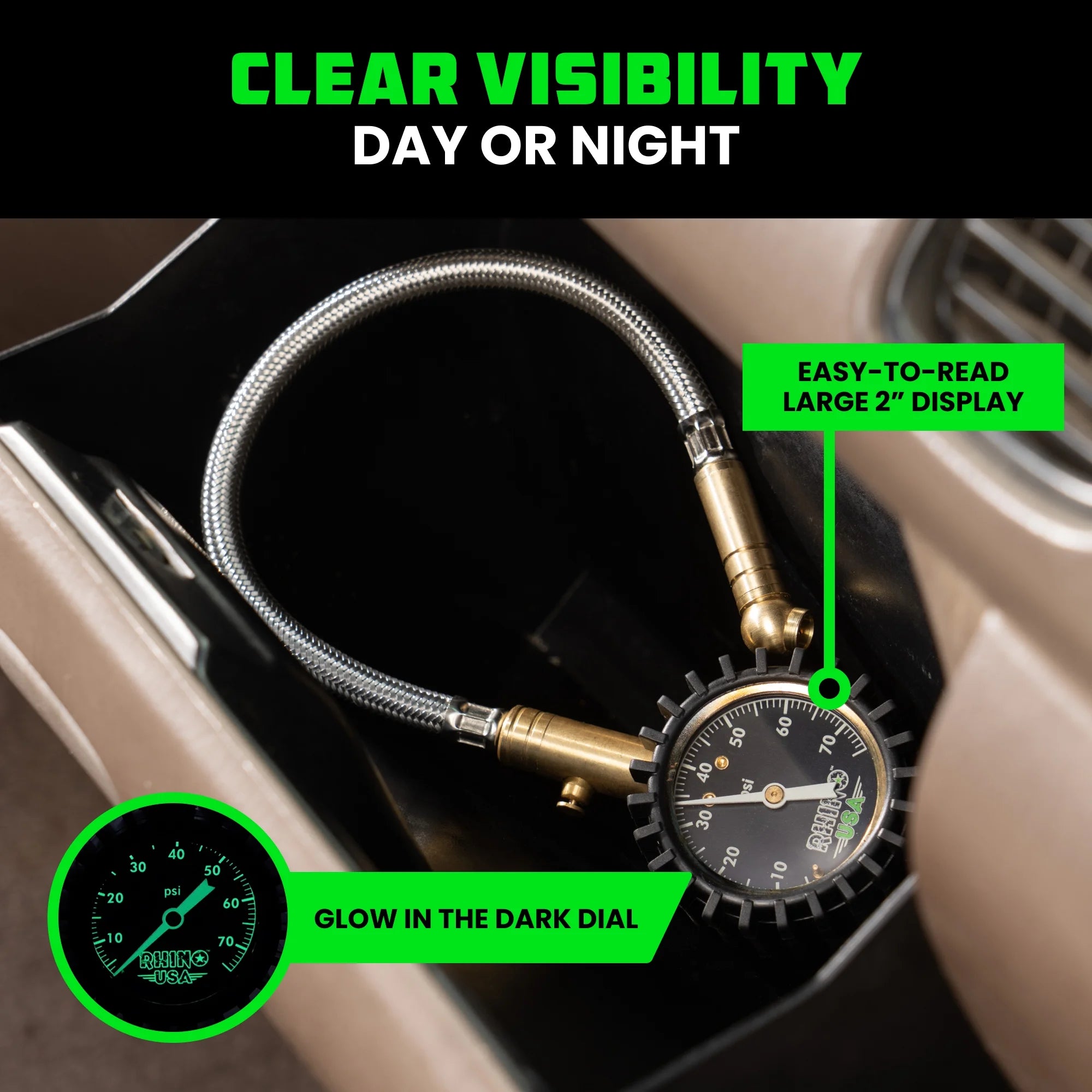 75PSI Heavy Duty Tire Pressure Gauge - Certified ANSI B40.1 Accurate, Premium Braided Hose