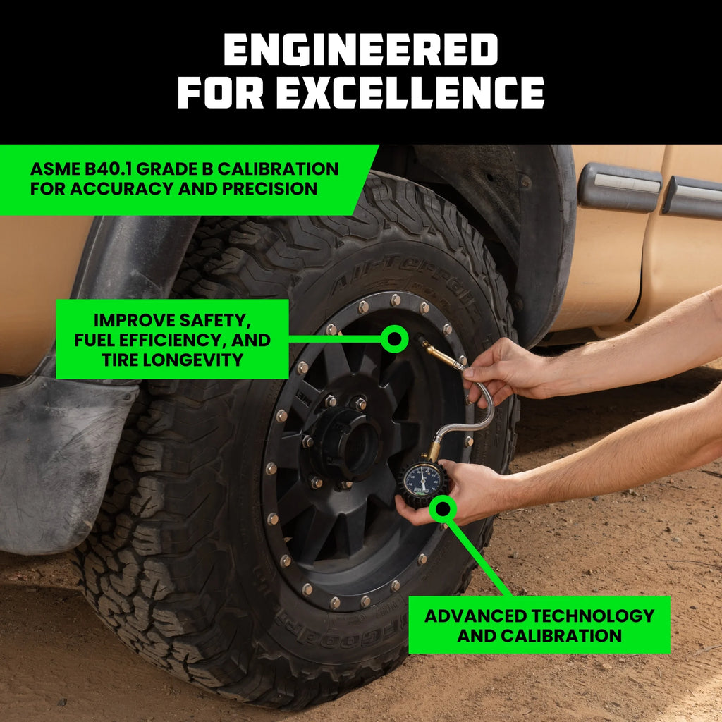75PSI Heavy Duty Tire Pressure Gauge - Certified ANSI B40.1 Accurate, Premium Braided Hose