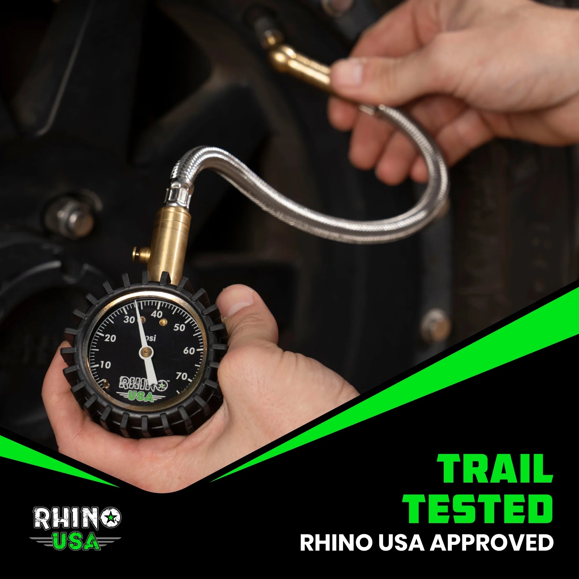 75PSI Heavy Duty Tire Pressure Gauge - Certified ANSI B40.1 Accurate, Premium Braided Hose